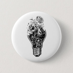 Badge Rond 5 Cm Ampoule Fleur D'Arbre De Pouvoir Paix Pour Hippies
