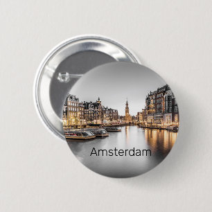 Badge Rond 5 Cm Amsterdam Pays-Bas Holland Souvenir