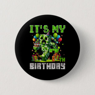 Badge Rond 5 Cm Amusant 7 ans 7e anniversaire Pixel Art Gamer Boys