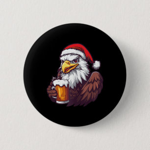 Badge Rond 5 Cm Amusant Aigle De Noël Avec Bande Dessinée De Bière