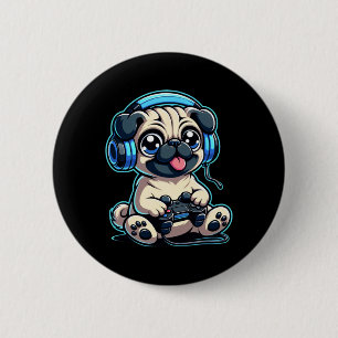 Badge Rond 5 Cm Amusant Carlin Joueur Chien Jeu Carlin Carlins Vid