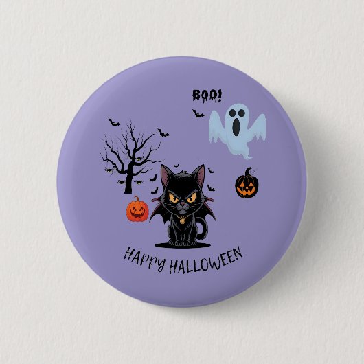 Badge Rond 5 Cm Amusant Éffrayant Vampire Cat Halloween (Devant)