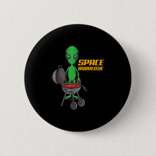 Badge Rond 5 Cm Amusant Espace Barbecue Alien Grill Chef Bbq _1