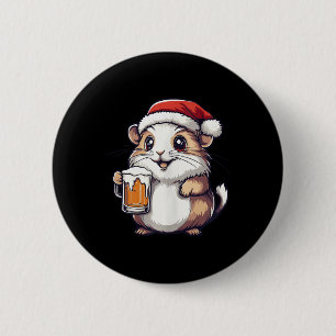Badge Rond 5 Cm Amusant Hamster De Noël Avec Bière Comique