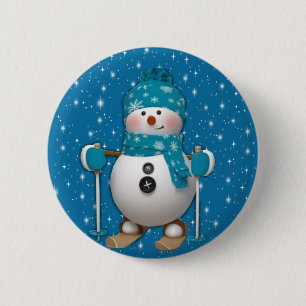 Badge Rond 5 Cm Amusant Happy Ski Snowman