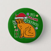 Badge Rond 5 Cm Amusant Noël Chat Feline Festif Jeu de Fêtes (Devant)