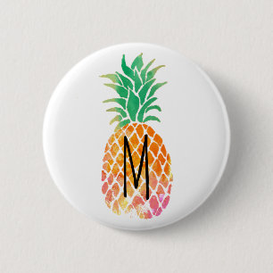 Badge Rond 5 Cm ananas monogramme aquarelle