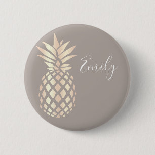 Badge Rond 5 Cm Ananas rose et gris d'or d'en cuivre assez éléga