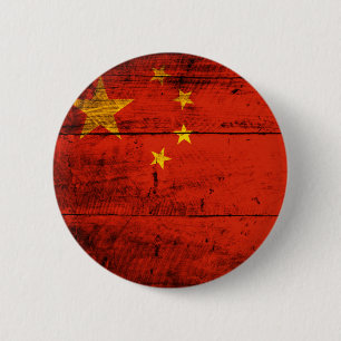 Badge Rond 5 Cm Ancien drapeau de la Chine en bois