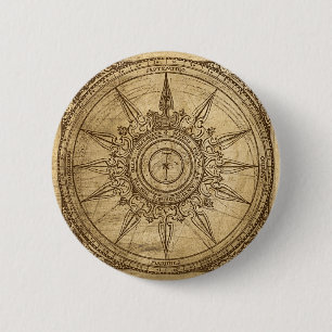 Badge Rond 5 Cm Ancien Rose Compass