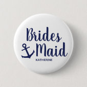 Badge Rond 5 Cm Ancrage de servante bleu marine nautique (Devant)