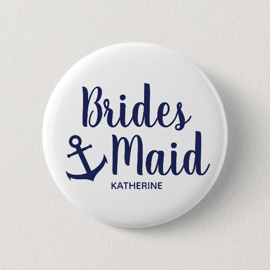 Badge Rond 5 Cm Ancrage de servante bleu marine nautique (Devant)