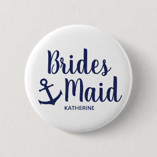 Badge Rond 5 Cm Ancrage de servante bleu marine nautique