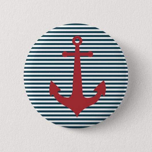 Badge Rond 5 Cm Ancrage marin rouge sur arrière - plan bleu rayé (Devant)