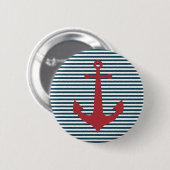 Badge Rond 5 Cm Ancrage marin rouge sur arrière - plan bleu rayé (Devant & derrière)