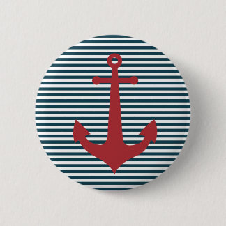 Badge Rond 5 Cm Ancrage marin rouge sur arrière - plan bleu rayé
