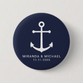 Badge Rond 5 Cm Ancre bleu marine moderne mariage Faveur (Devant)