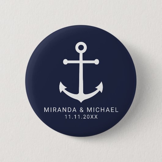 Badge Rond 5 Cm Ancre bleu marine moderne mariage Faveur (Devant)