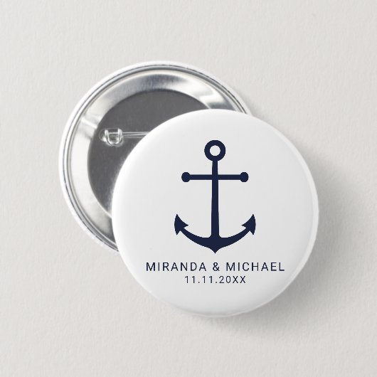 Badge Rond 5 Cm Ancre bleu marine moderne mariage Faveur (Devant & derrière)