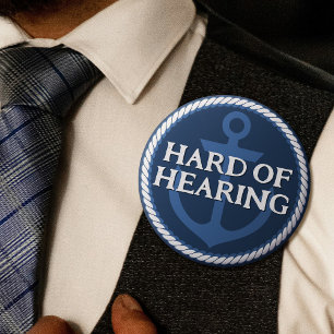 Badge Rond 5 Cm Ancre bleu marine papa nautique difficile à entend