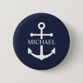Badge Rond 5 Cm Ancre bleue marine Nom personnalisé (Devant)