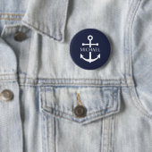 Badge Rond 5 Cm Ancre bleue marine Nom personnalisé (En situation)