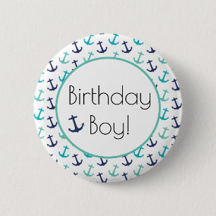 Badge Rond 5 Cm Ancre Bleue Nautique