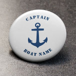 Badge Rond 5 Cm Ancre classique marine Nom du bateau du capitaine<br><div class="desc">Navy Blue Classic Ancre Nautique et votre nom de bateau personnalisé et bouton sur mesure Captain Rank.</div>