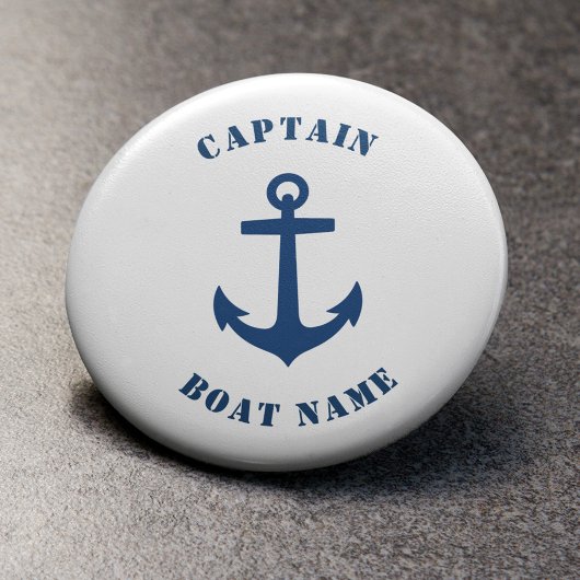 Badge Rond 5 Cm Ancre classique marine Nom du bateau du capitaine 