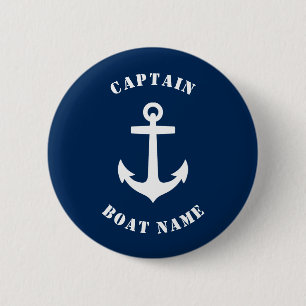 Badge Rond 5 Cm Ancre classique nautique Capitaine Nom du bateau B