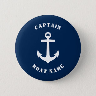 Badge Rond 5 Cm Ancre classique nautique Capitaine Nom du bateau B