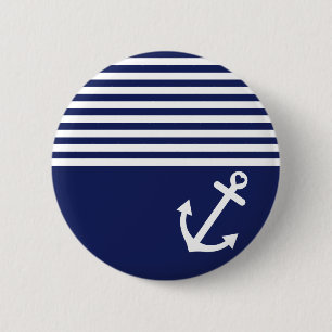 Badge Rond 5 Cm Ancre d'amour de bleu marine nautique