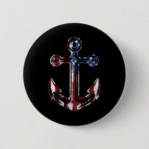 Badge Rond 5 Cm Ancre de bateau Drapeau américain USA 4 juillet 