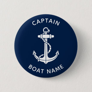 Badge Rond 5 Cm Ancre de bateau nautique et nom de capitaine perso