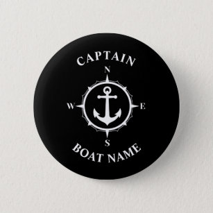 Badge Rond 5 Cm Ancre de boussole nautique Nom du bateau du capita