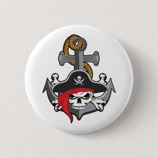 Badge Rond 5 Cm Ancre du crâne pirate (Devant)