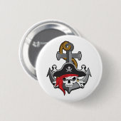 Badge Rond 5 Cm Ancre du crâne pirate (Devant & derrière)