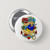 Badge Rond 5 Cm Ancre, hirondelle et roses (Devant & derrière)