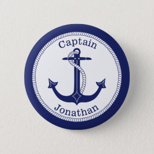 Badge Rond 5 Cm Ancre nautique Capitaine de marine Personnalisé