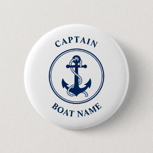 Badge Rond 5 Cm Ancre nautique Corde Nom du bateau Nom du bateau M
