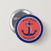 Badge Rond 5 Cm Ancre nautique Marine Coral First Mate Personnalis (Devant & derrière)