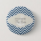 Badge Rond 5 Cm Ancre nautique moderne Preppy Chevron Stripe (Devant)
