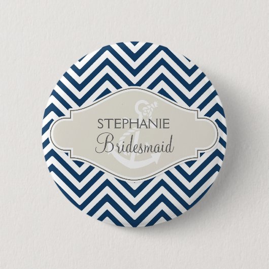 Badge Rond 5 Cm Ancre nautique moderne Preppy Chevron Stripe (Devant)
