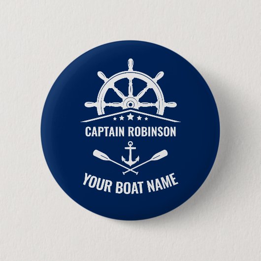 Badge Rond 5 Cm Ancre nautique Oars Helm Capitaine et nom du batea (Devant)