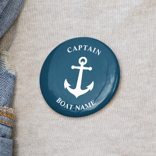 Badge Rond 5 Cm Ancre nautique vintage Capitaine Nom du bateau Ble