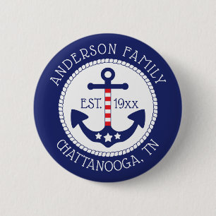 Badge Rond 5 Cm Ancre patriotique nautique Nom de famille