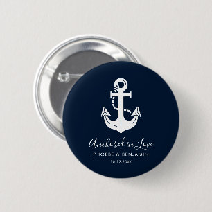 Badge Rond 5 Cm Ancre personnalisée bleu marine et blanc minimalis