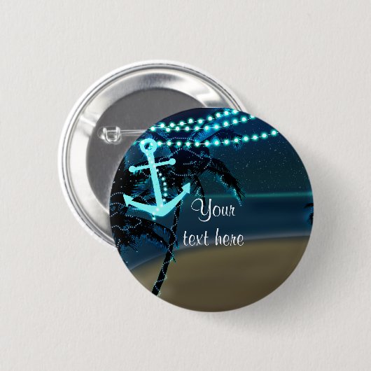 Badge Rond 5 Cm Ancre Plage & Palm Trees Bouton Nuit Clair Pin (Devant & derrière)