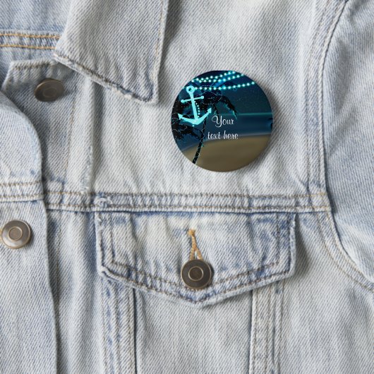 Badge Rond 5 Cm Ancre Plage & Palm Trees Bouton Nuit Clair Pin (En situation)