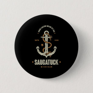 Badge Rond 5 Cm Ancre Rétro Vintage Saugatuck Michigan Bateau Sa